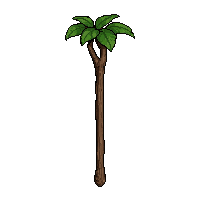 monk simple walking staff topped with green leaf cluster