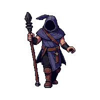 monk simple walking staff topped with raven