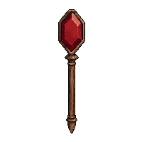 monk simple walking staff topped with red ruby gem