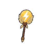 shaman feathered staff topped with lightning bolt