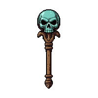 shaman feathered staff topped with skull