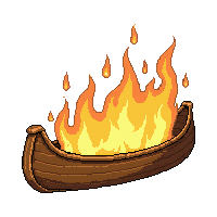 small canoe  burning with fire