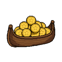 small canoe  loaded with gold coins