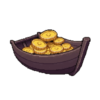 small rowboat  loaded with gold coins