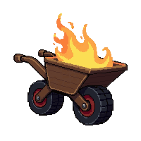 wheelbarrow  burning with fire