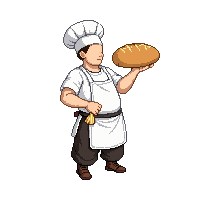 Medieval Baker White Hat Apron Bread Loaf — free pixel art sprite from Medieval Village