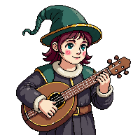 Medieval Bard Lute Feathered Cap Colorful — free pixel art sprite from Medieval Village