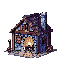 Medieval Blacksmith Shop Stone Forge Chimney Smoke — free pixel art sprite from the Medieval Village collection, transparent PNG