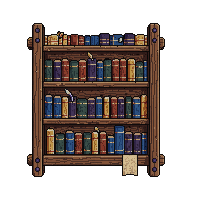 Medieval Bookshelf Wooden Scrolls Tomes Dusty — free pixel art sprite from the Medieval Village collection, transparent PNG