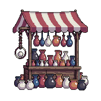 medieval market stall pottery ceramic jugs pots