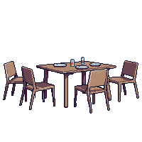 Modern Dining Table Set Chairs Plates — free pixel art sprite from the Modern City collection, transparent PNG