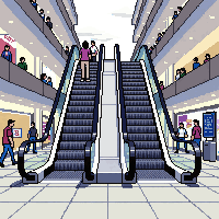 modern mall interior shops escalator
