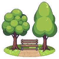modern park green trees path bench