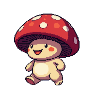 mushroom creature small walking red cap cute