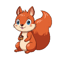 squirrel red fluffy tail acorn sitting cute