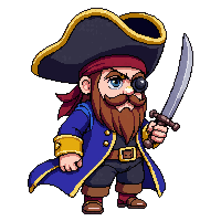Pirate Captain Hat Coat Sword Eyepatch Beard — free pixel art sprite from Pirate