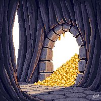 pirate cave interior stalactites gold piles