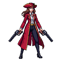pirate female captain red coat dual pistols
