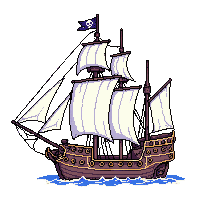 pirate galleon large ship sails skull flag