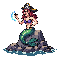 Pirate Mermaid Siren Singing Rocks Luring — free pixel art sprite from the Pirate collection, transparent PNG