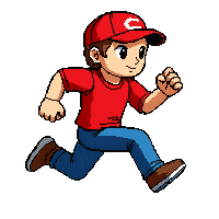 platformer hero character red cap running pose