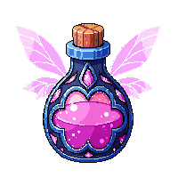 ornate fairy potion bottle tiny glowing pink wings