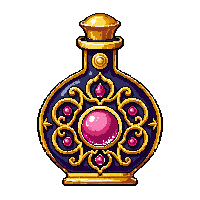 ornate golden potion bottle jeweled rubies filigree