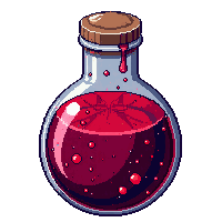 round blood red potion flask dark thick liquid