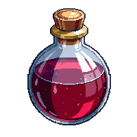 round crimson potion flask gold cap ornate