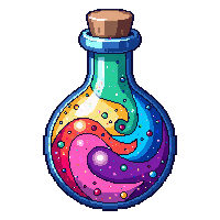 round rainbow potion flask swirling multicolor