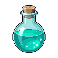 round teal potion flask cork stopper glimmering