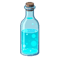 tall cyan potion bottle narrow neck glowing bright