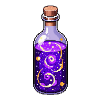 tall swirling potion bottle purple gold galaxy spiral