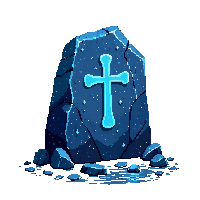 rune stone carved glowing blue symbols dark