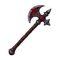 halberd polearm with axe head  blood stained battle worn