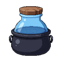 blue mana potion  wide cauldron pot