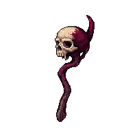 Gnarled Witch Staff With Skull  Blood Stained Battle Worn — free pixel art sprite from the Rpg Loot Staves collection, transparent PNG