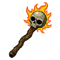 gnarled witch staff with skull  lightning charged crackling