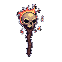 gnarled witch staff with skull  magical glowing