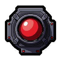 cybernetic eye lens red warning lights