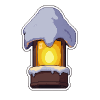 lit lantern  snow dusted
