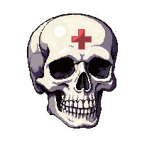 bandage roll bloody  labeled with skull