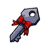 silver crystal key with red ribbon tied
