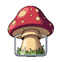 giant oversized mushroom  in glass jar