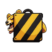 bear trap with teeth  danger striped yellow and black