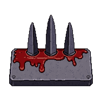 row of three iron spikes  blood spattered