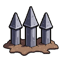 row of three iron spikes  broken half cracked