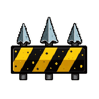 row of three iron spikes  danger striped yellow and black