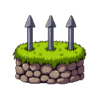 row of three iron spikes  moss covered