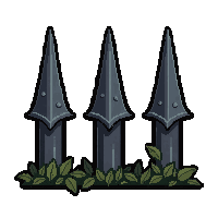 row of three iron spikes  vine overgrown